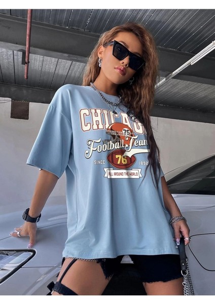 Oversize T-Shirt Chıcago Football Team Baskılı modelleri