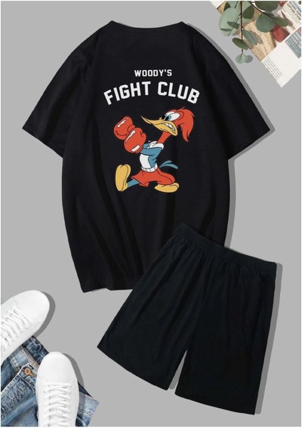 Unisex Woody Baskılı Oversize T-Shirt ve Şort Kombin