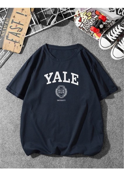 Unisex Yale Baskılı Oversize T-Shirt