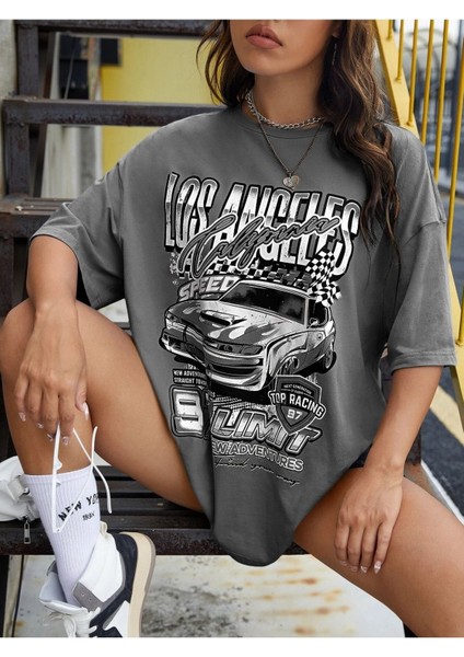 Los Angels Baskılı Oversize Salas T-Shirt Boyfriend