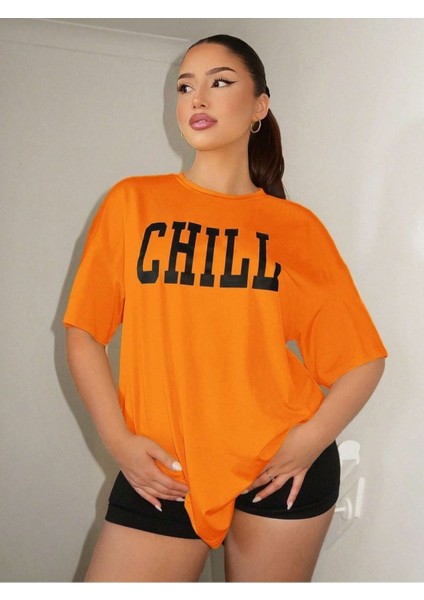 Chıll Baskılı Kadın Oversize T-Shirt Salaş Boyfirend