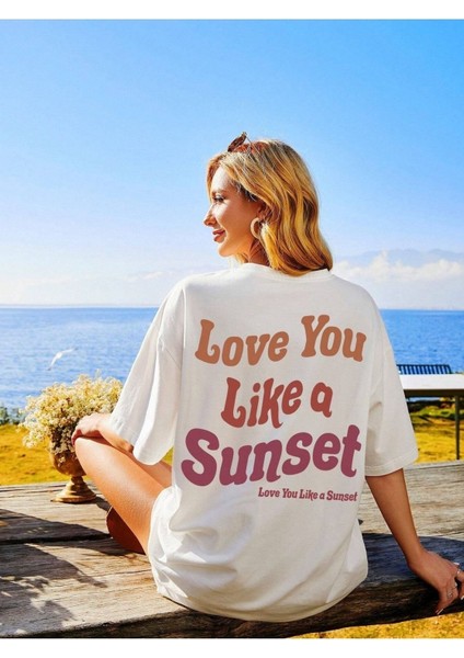 Like A Sunset Baskılı Kadın Oversize T-Shirt Salaş Boyfirend