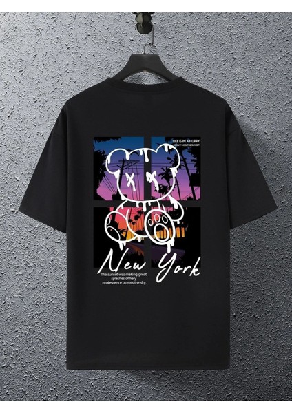 Bear New York Baskılı Oversize Erkek T-Shirt Salaş Boyfirend modelleri