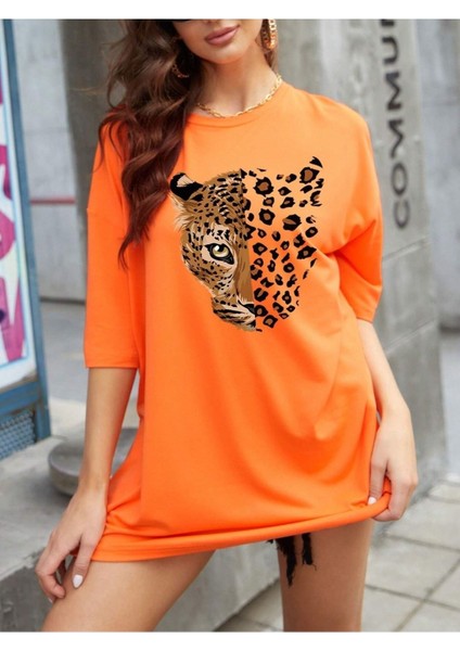 Loe Baskılı Oversize T-Shirt Salaş Boyfirend modelleri