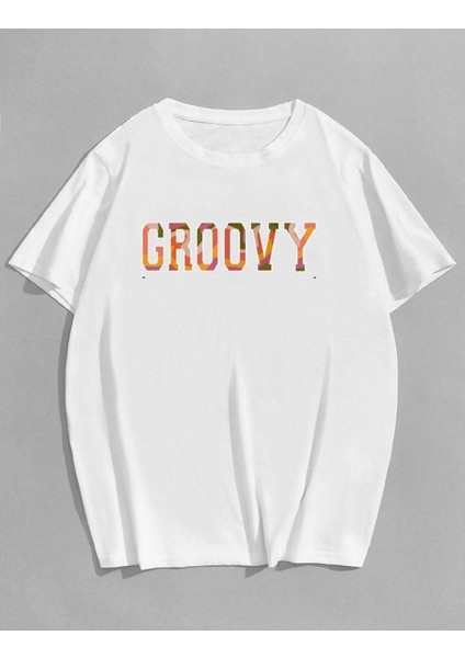 Unisex Groovy Baskılı Oversize T-Shirt