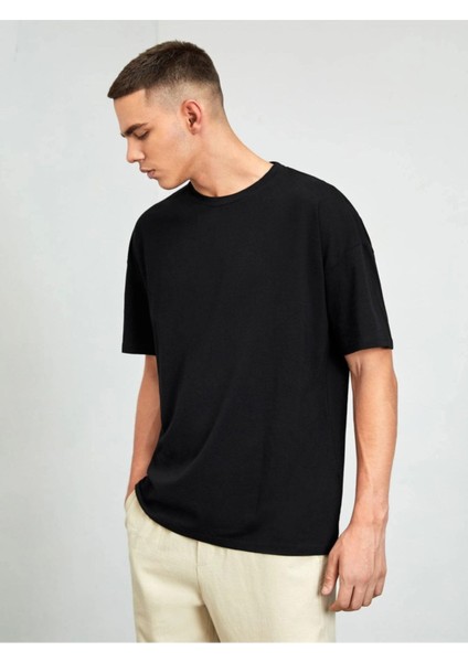 Erkek Border Baskılı Oversize T-Shirt