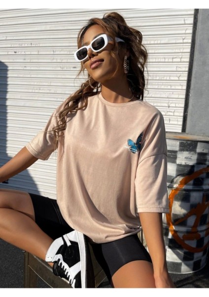 Kadın Krem Oversize Finished Bules Baskılı T-Shirt fiyatları
