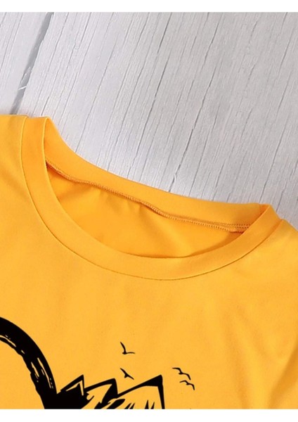 Kadın Sarı Oversize T-Shirt Kalp Baskılı fiyatları