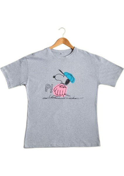 Gri Oversize Baskılı T-Shirt