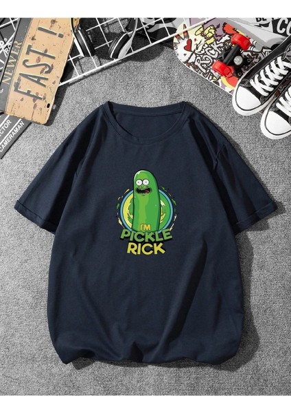 Unisex Rick And Morty Pickle Baskılı Oversize T-Shirt