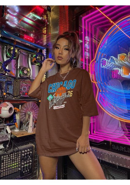 Unisex Chicago Baskılı Oversize T-Shirt