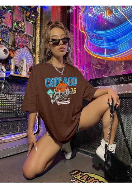 Unisex Chicago Baskılı Oversize T-Shirt fiyatları