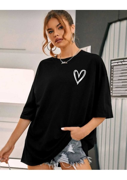 Tiny Heart Baskılı Kadın Oversize Salas T-Shirt Boyfriend fiyatları