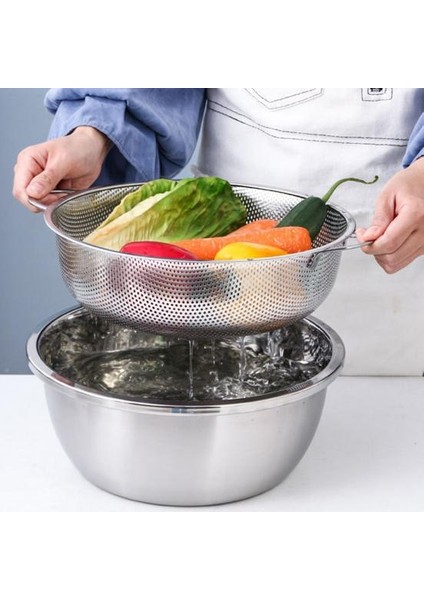 Paslanmaz Çelik Metal Yemek Süzgeci - Makarna Gıda Süzgeci Delikli Süzgeç 32.5 cm fiyatları
