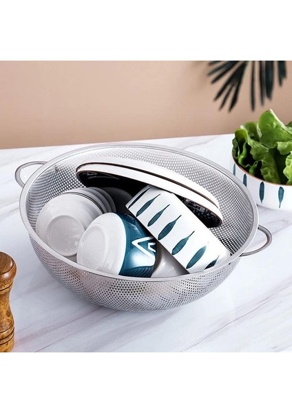 Paslanmaz Çelik Metal Yemek Süzgeci - Makarna Gıda Süzgeci Delikli Süzgeç 32.5 cm modelleri