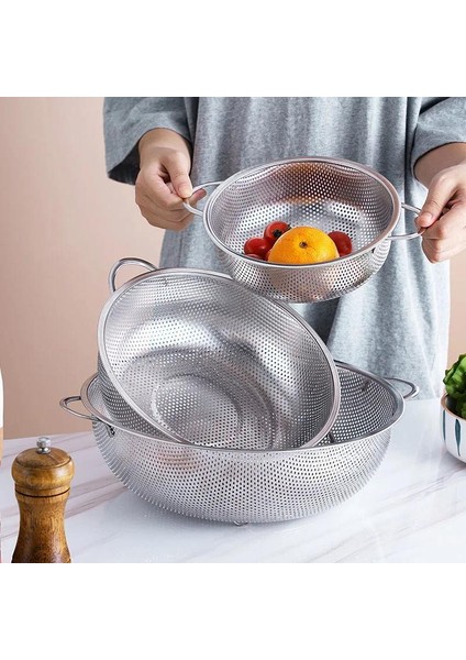 Paslanmaz Çelik Metal Yemek Süzgeci - Makarna Gıda Süzgeci Delikli Süzgeç 32.5 cm indirimleri