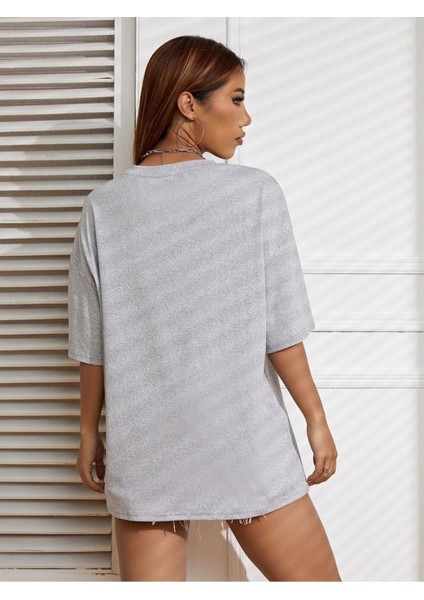 Usa Amerikalı Kız Baskılı Gri Siyah Oversize T-Shirt Salaş Boyfirend fiyatları