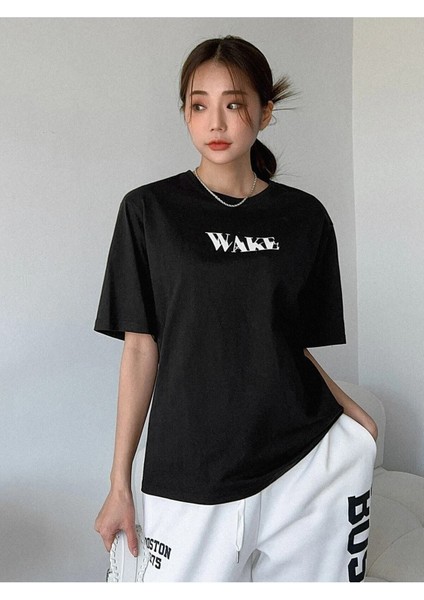 Siyah Wake Baskılı Oversize T-Shirt fırsatları