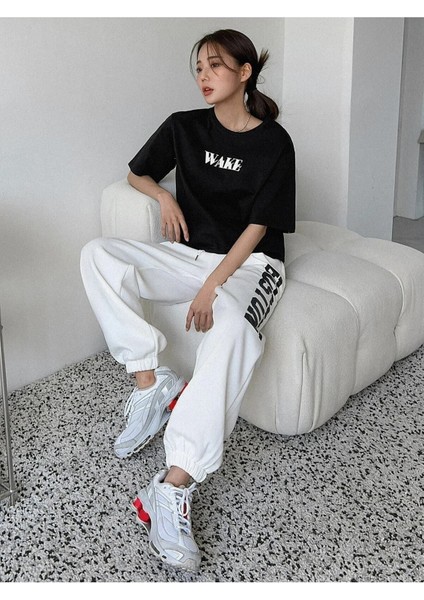 Siyah Wake Baskılı Oversize T-Shirt indirimleri