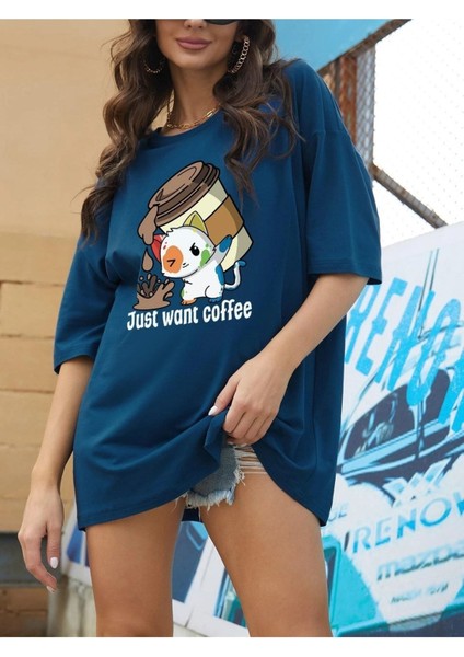Saks Oversize T-Shirt Coffee Baskılı