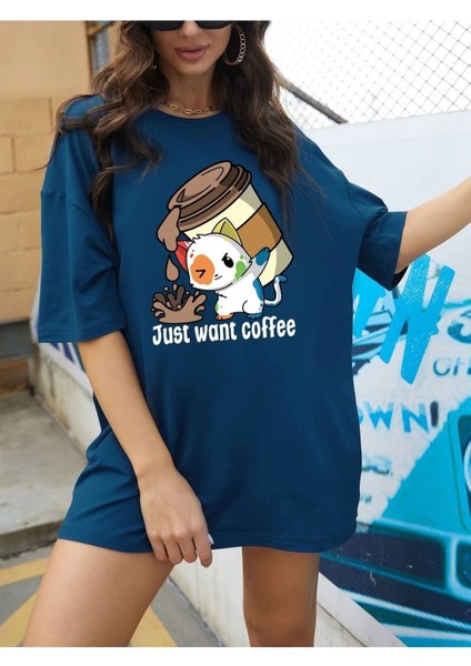 Saks Oversize T-Shirt Coffee Baskılı modelleri