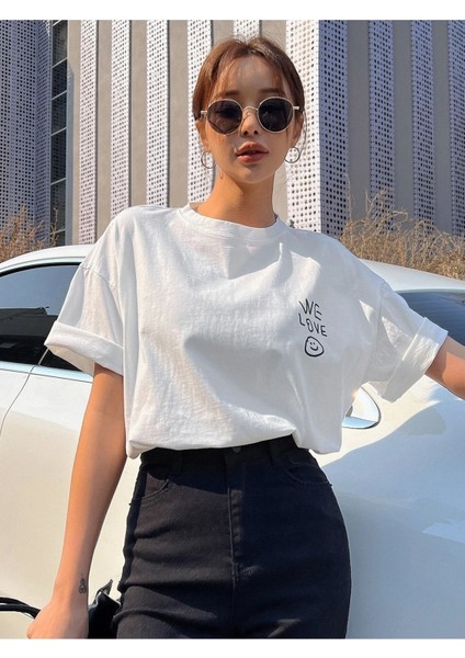 We Love Baskılı Oversize T-Shirt