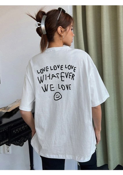 We Love Baskılı Oversize T-Shirt modelleri