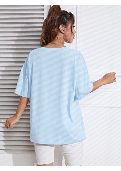 Ayıcık Baskılı Kadın Oversize T-Shirt Salaş Boyfirend
