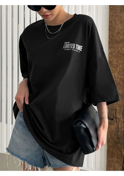 Limed Time Baskılı Oversize T-Shirt