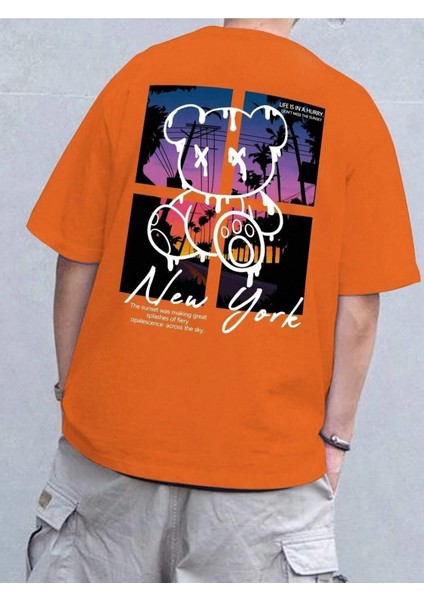 Life Hurry Baskılı Oversize Erkek T-Shirt Salaş Boyfirend
