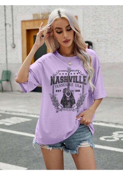 Tennessee Baskılı Kadın Oversize Kahverengi T-Shirt fiyatları