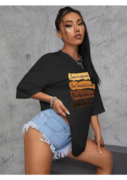 Siyah Oversize T-Shirt Pastel Baskılı modelleri