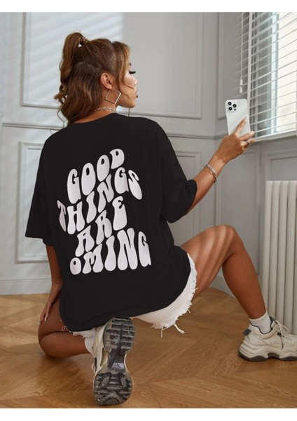 Coming Baskılı Kadın Salaş Oversize T-Shirt Boyfirend