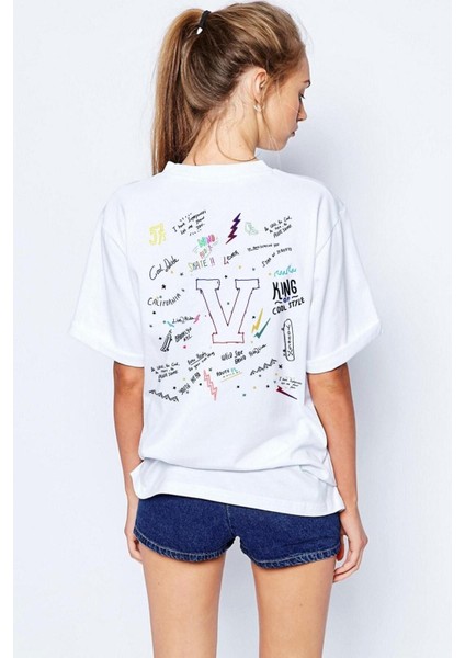 Oversize Cool Dude Baskılı Beyaz Tshirt