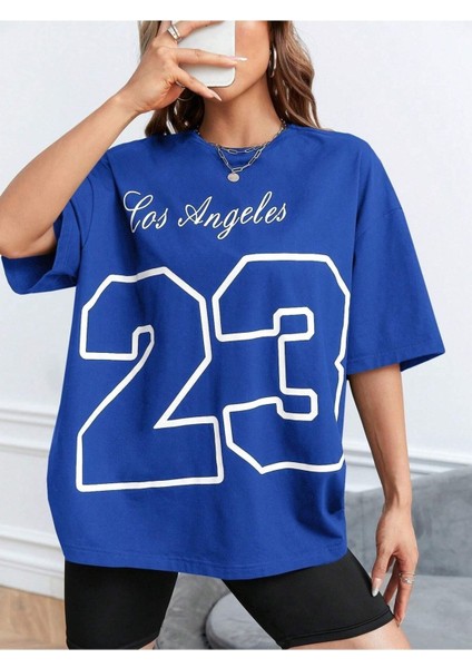 Los Angeles 23 Baskılı Oversize T-Shirt Salaş Boyfirend