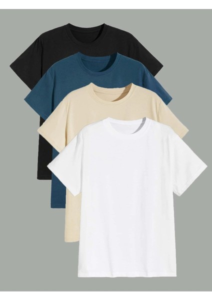 Erkek 4 Renk Oversize Basic T-Shirt Seti
