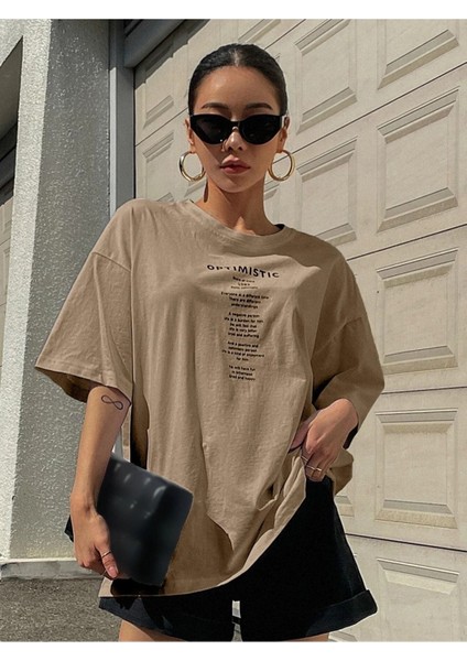 Oversize T-Shirt Optımıstıc Baskılı modelleri