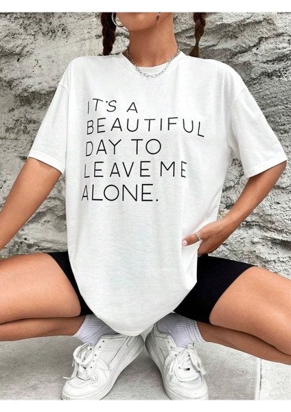 Beautiful Day Baskılı Oversize T-Shirt Salaş Boyfirend