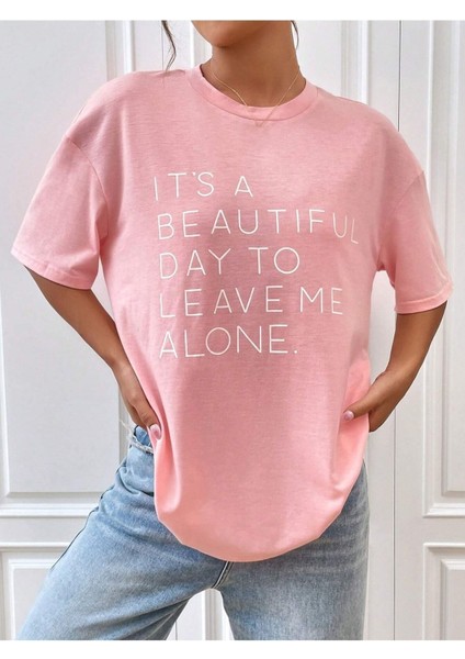 Beautiful Day Baskılı Oversize T-Shirt Salaş Boyfirend