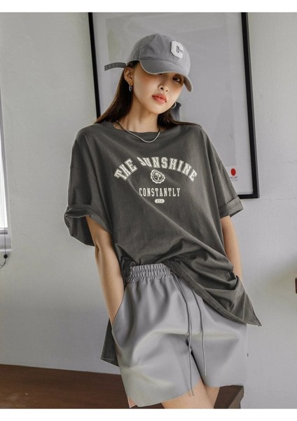 The Sunshine T-Shirt -Füme, Baskılı, Bisiklet Yaka, Baskılı, Kısa Kol, Boyfriend, fiyatları