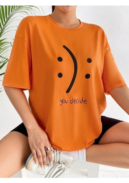 You Decide Baskılı Kadın Oversize Salas T-Shirt Boyfriend modelleri