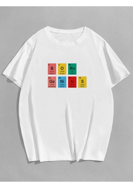 Unisex Born Genius Baskılı Oversize T-Shirt