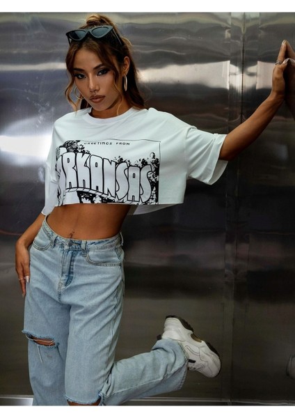 Kadın Crop Oversize Arkansas Baskılı fiyatları