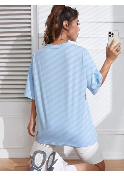 Rockıes Baskılı Bebek Mavisi Oversize T-Shirt Salaş Boyfirend fiyatları