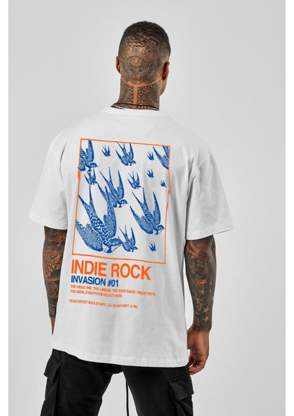 Unisex Indie Rock Baskılı Oversize T-Shirt