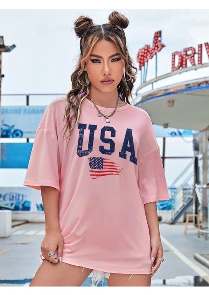 Usa Amerika Baskılı Oversize T-Shirt Salaş Boyfirend fiyatları