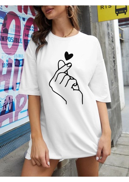 Kalp&el Baskılı Oversize T-Shirt Salaş Boyfirend fiyatları