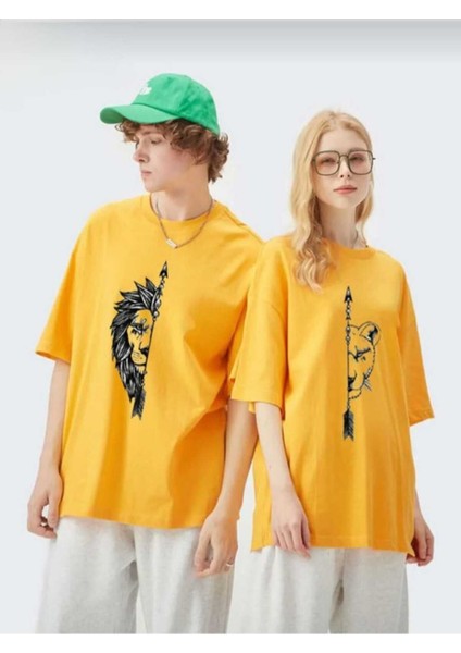 2'li Kombin Aslan/kaplan Baskılı Kadın Oversize Salas T-Shirt Boyfriend