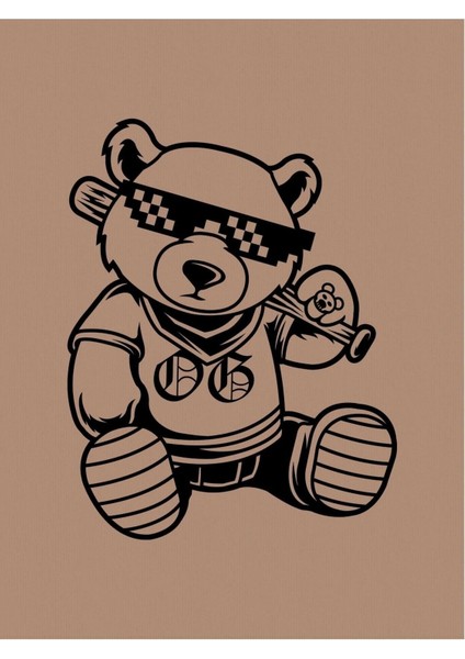 Bear With Glasses Baskılı Kadın Oversize Kahverengi T-Shirt fiyatları