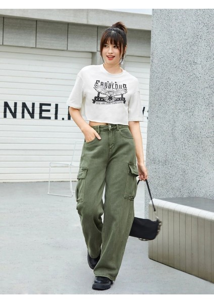 Kadın Crop Oversize Fabulous Baskılı